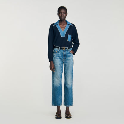 Madere Jumper With Denim Details Navy Blue