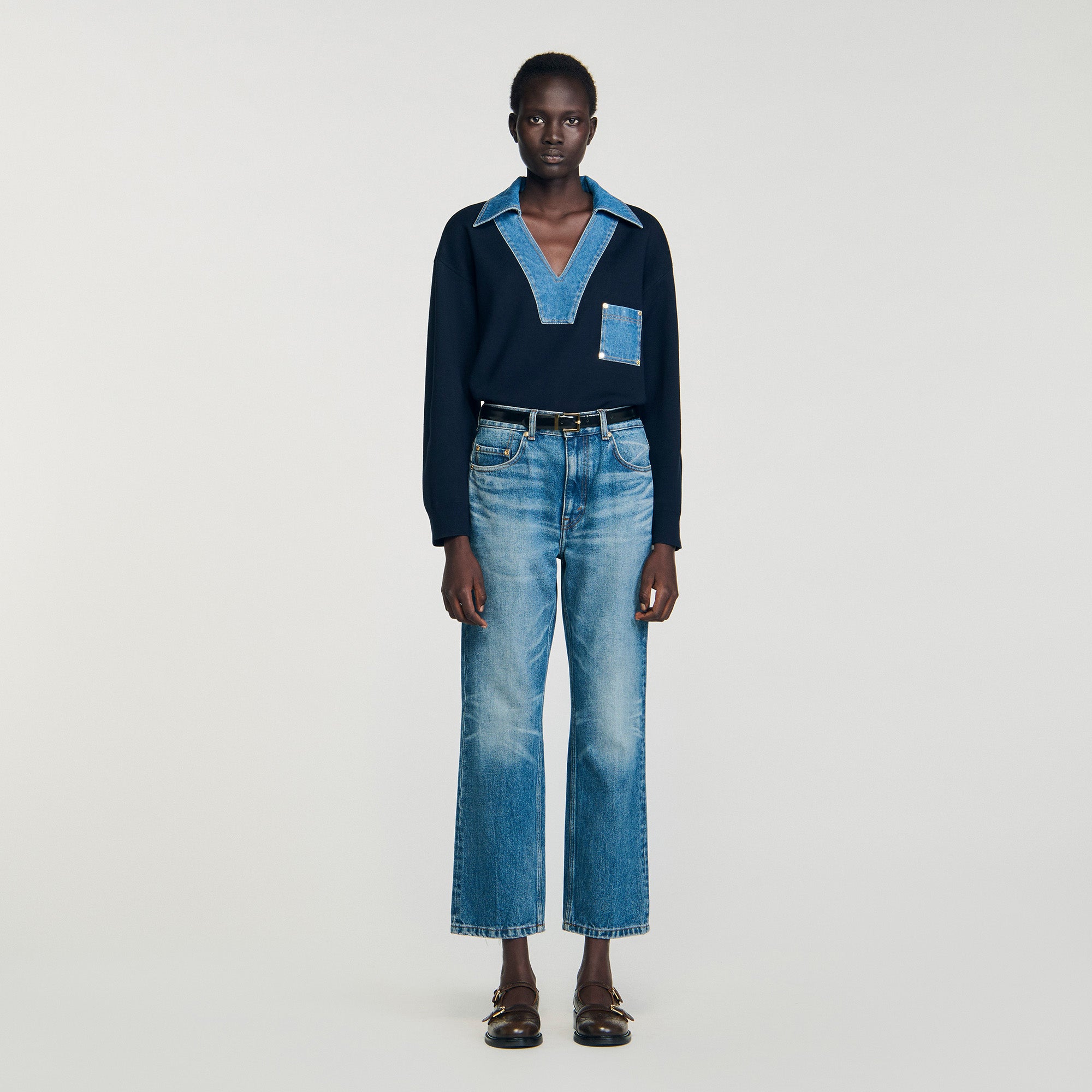 Madere Jumper With Denim Details Navy Blue