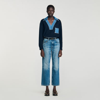 Madere Jumper With Denim Details Navy Blue