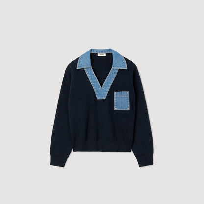 Madere Jumper With Denim Details Navy Blue
