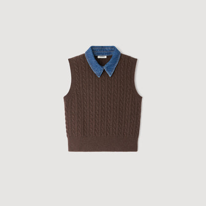 Avignon Knit And Denim Jumper Brown