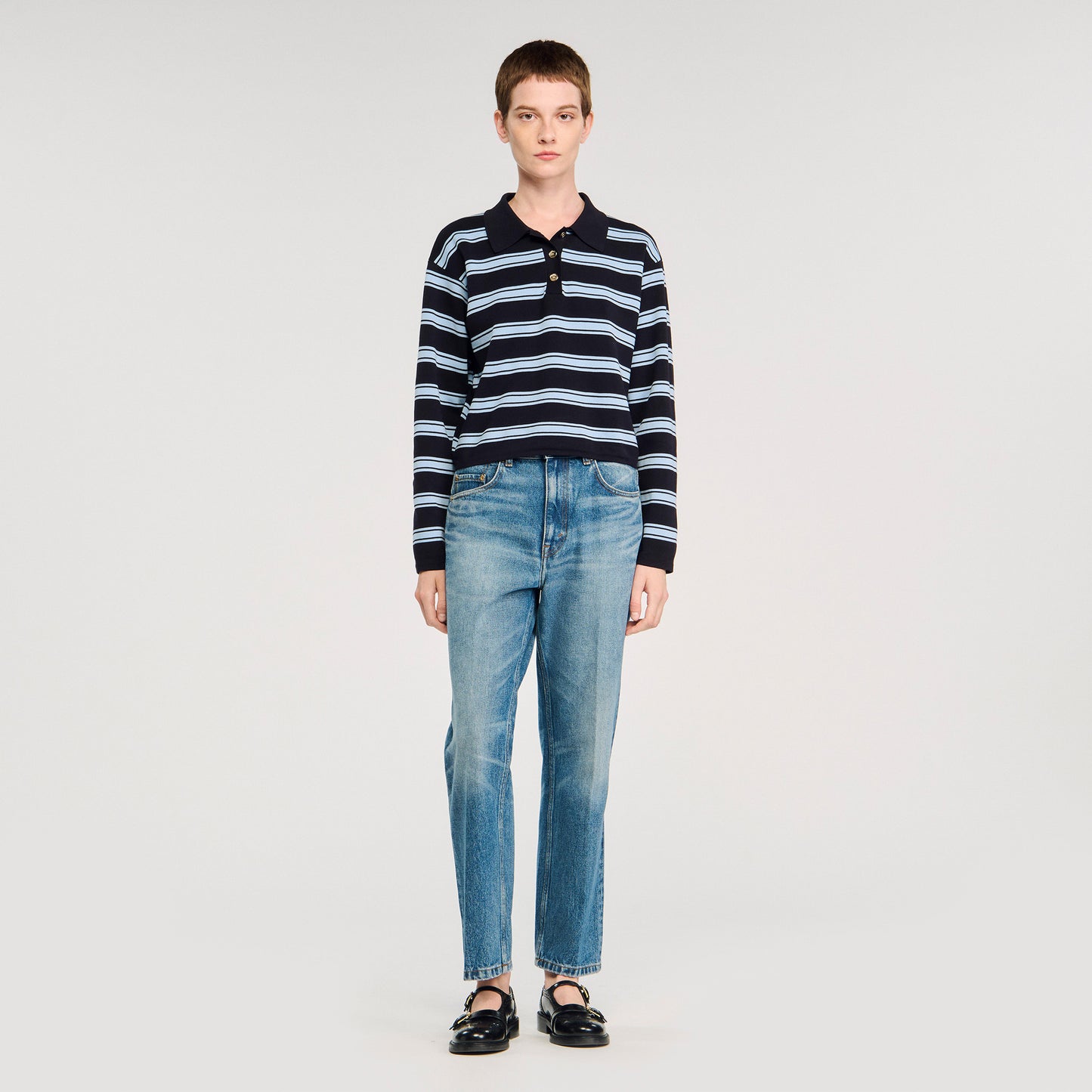 Stanislas Striped Polo Jumper Navy Blue