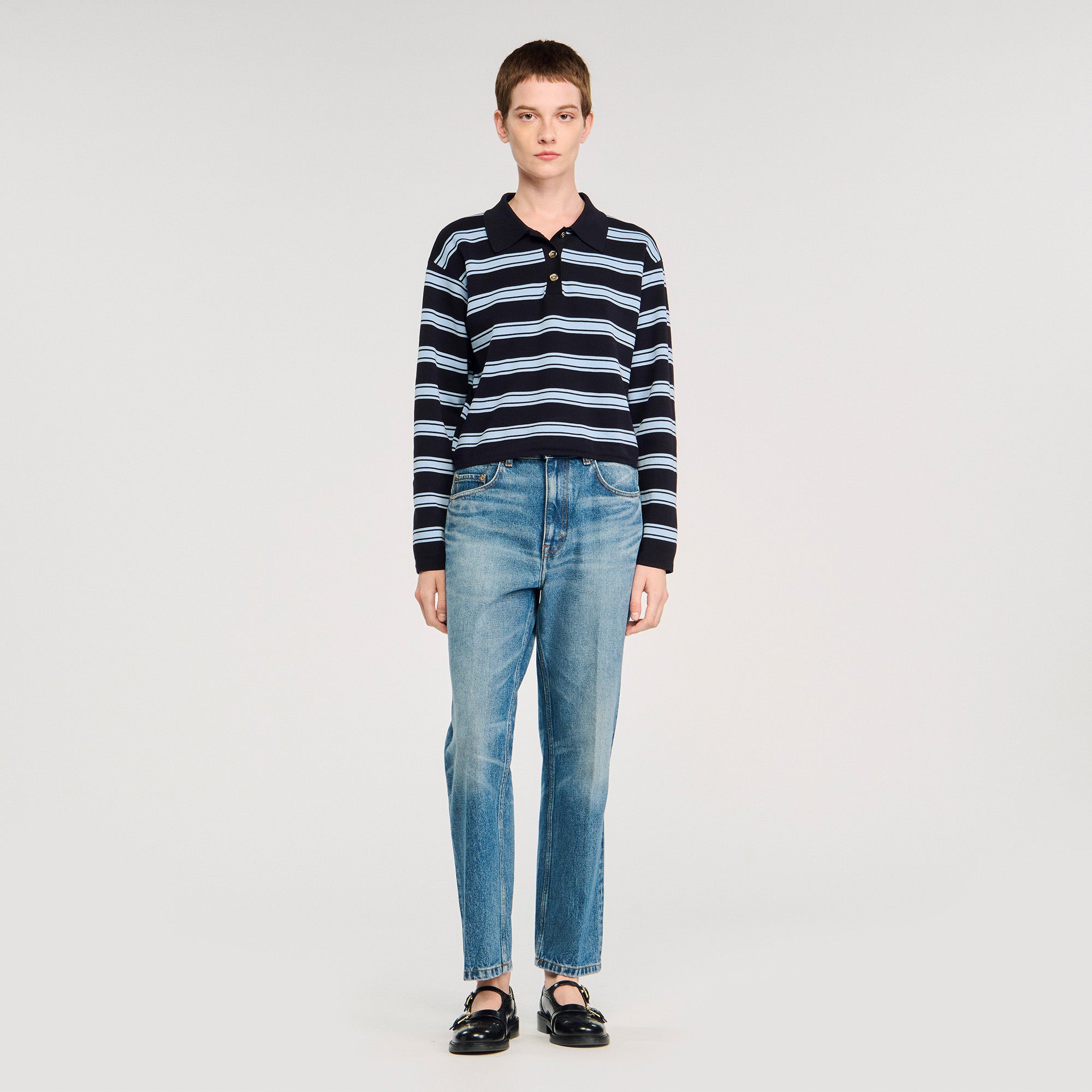 Stanislas Striped Polo Jumper Navy Blue