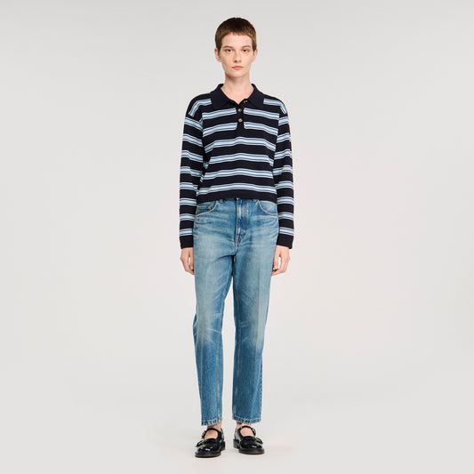 Stanislas Striped Polo Jumper Navy Blue