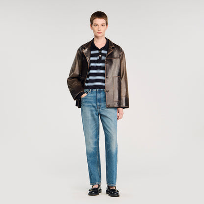 Stanislas Striped Polo Jumper Navy Blue