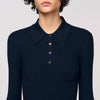 Morin Cable Knit Polo Jumper Navy Blue