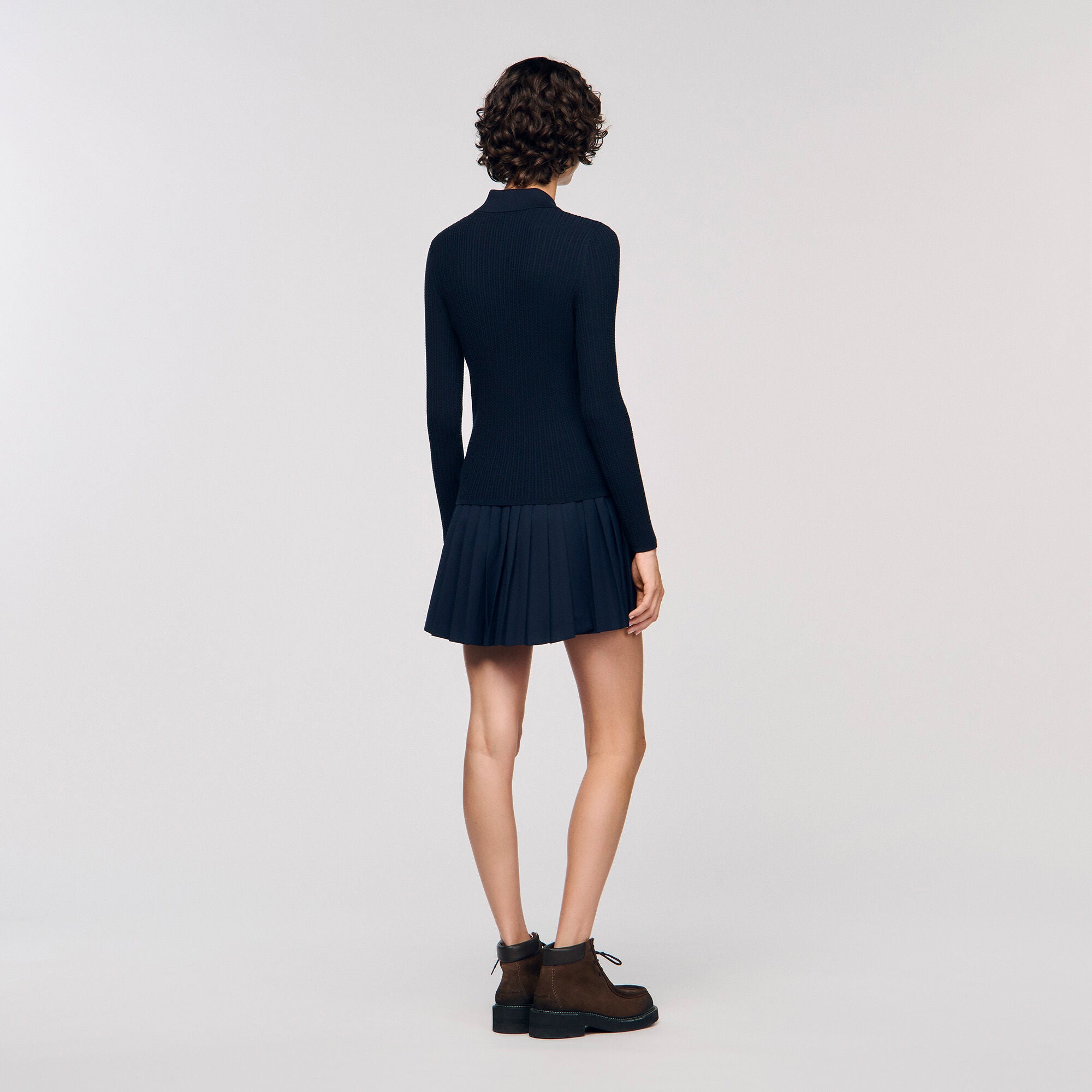 Morin Cable Knit Polo Jumper Navy Blue