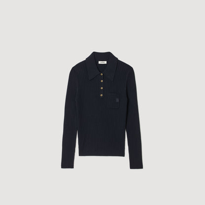 Morin Cable Knit Polo Jumper Navy Blue