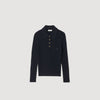 Morin Cable Knit Polo Jumper Navy Blue