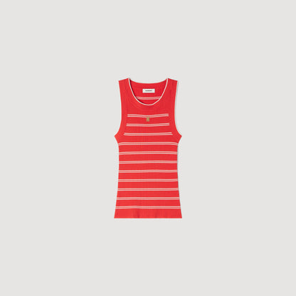 Poema Striped Ribbed Vest Top Red