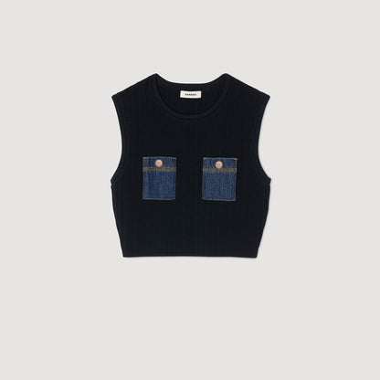 Isolde Knit And Denim Top Navy Blue