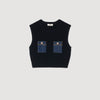 Isolde Knit And Denim Top Navy Blue