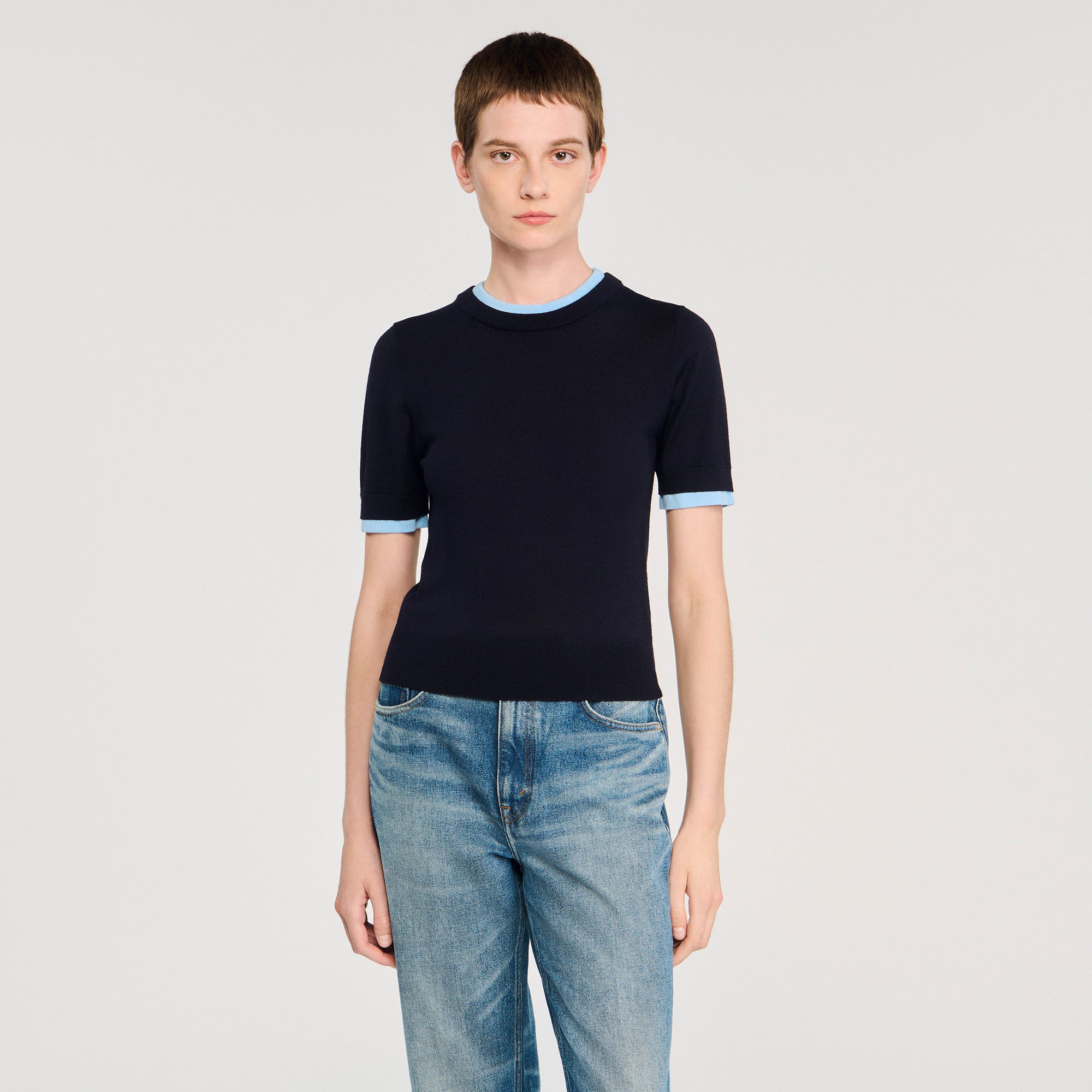 Erel Two-Tone Cropped Jumper Navy Blue