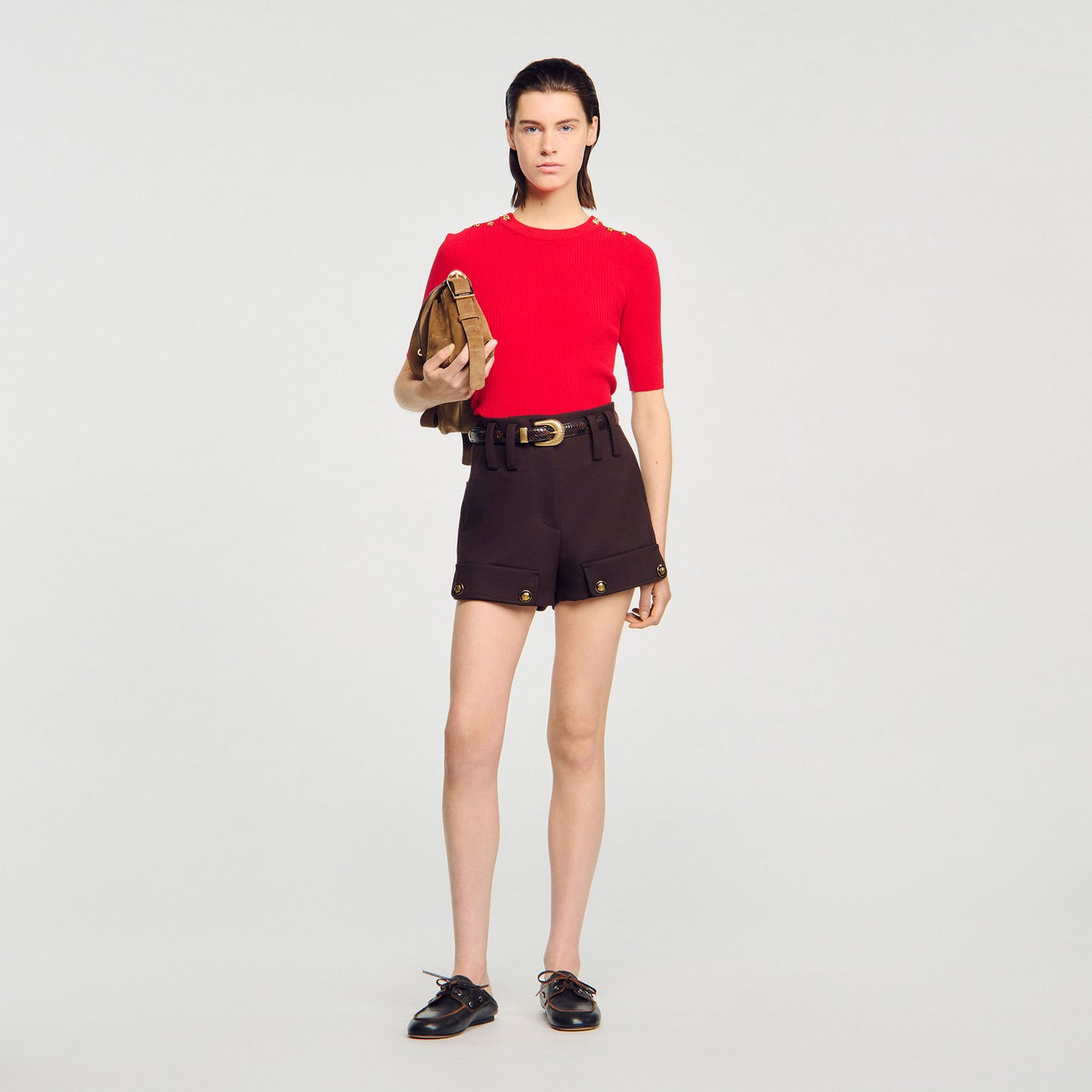Victor Short-Sleeve Ribbed Jumper Red