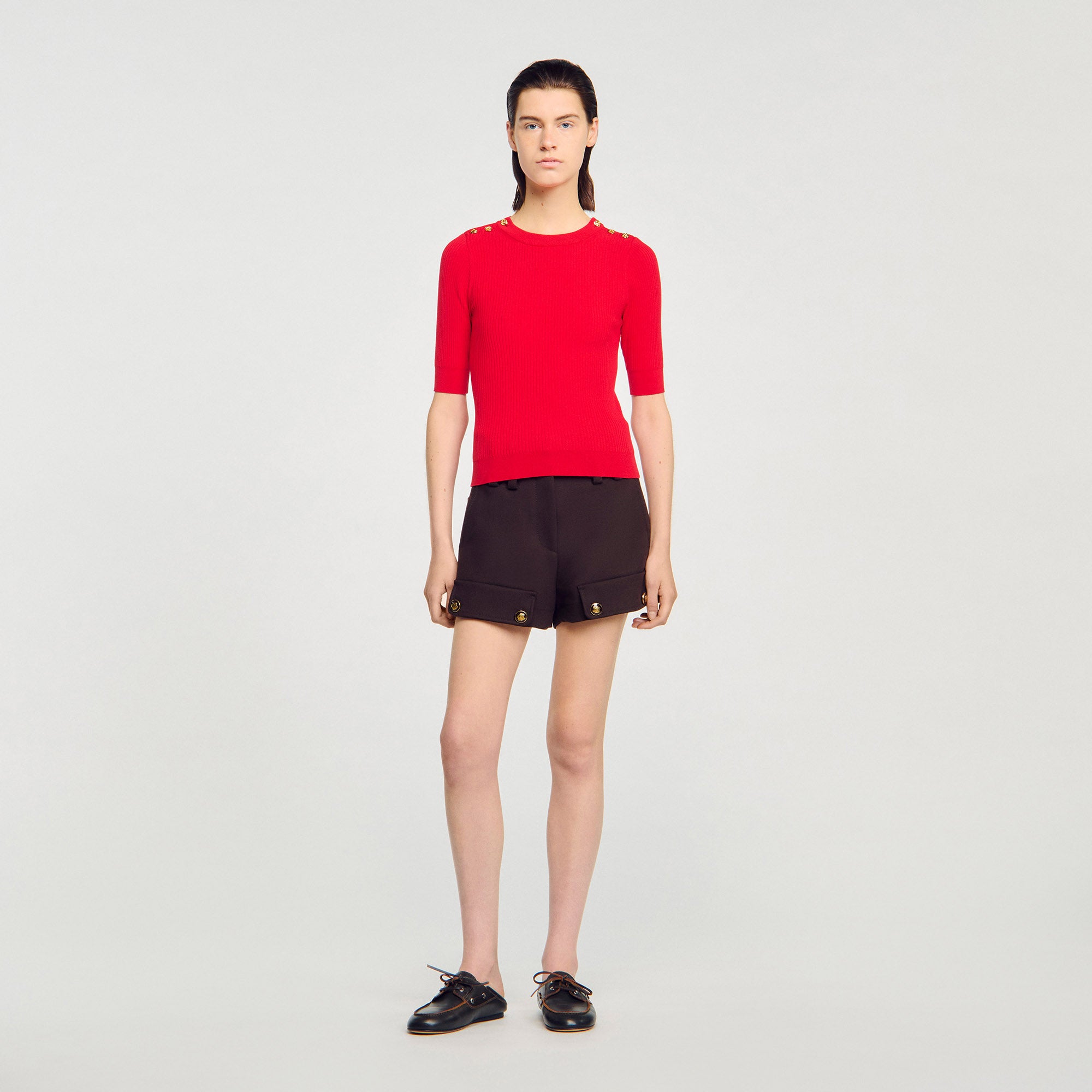 Victor Short-Sleeve Ribbed Jumper Red