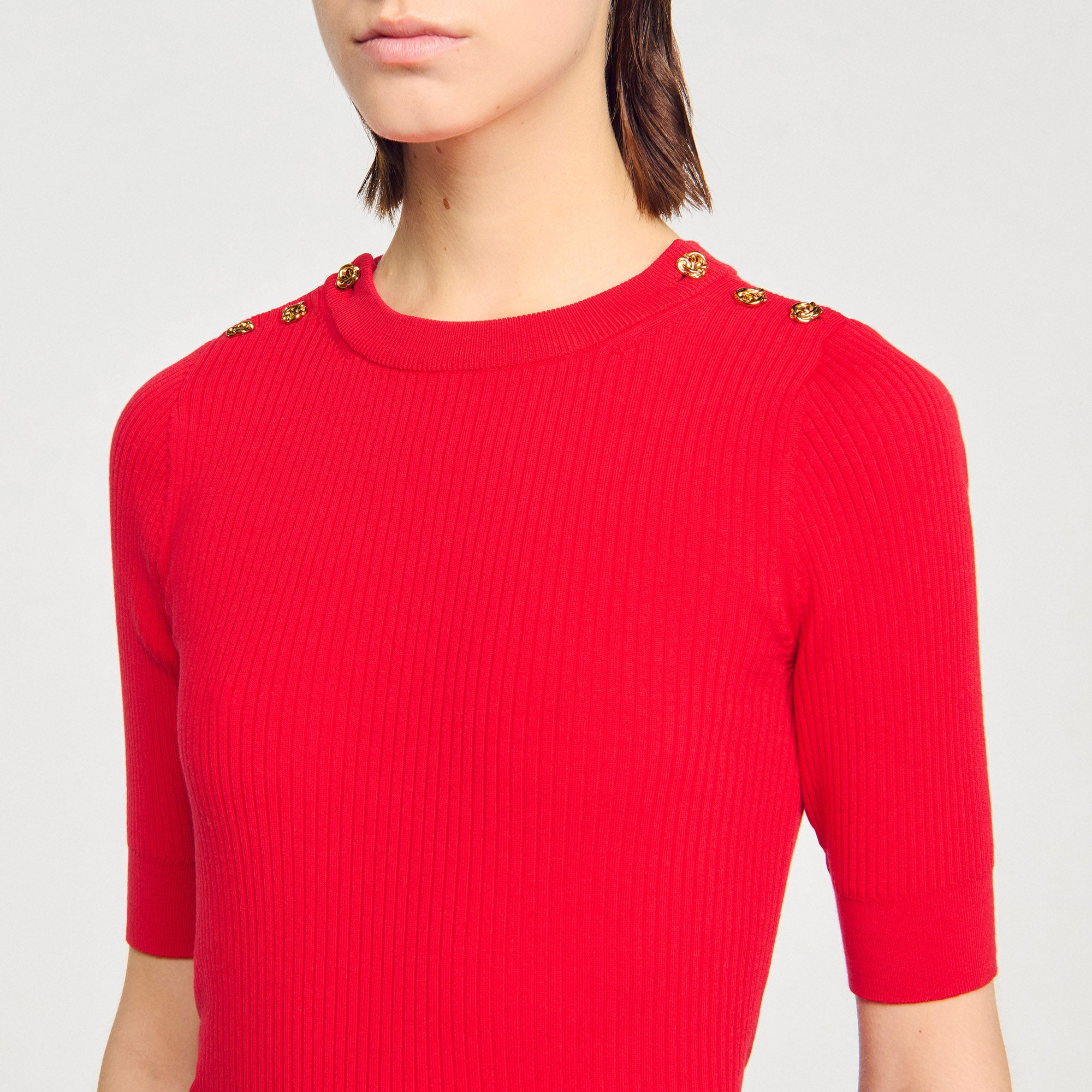 Victor Short-Sleeve Ribbed Jumper Red