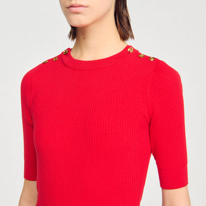 Victor Short-Sleeve Ribbed Jumper Red