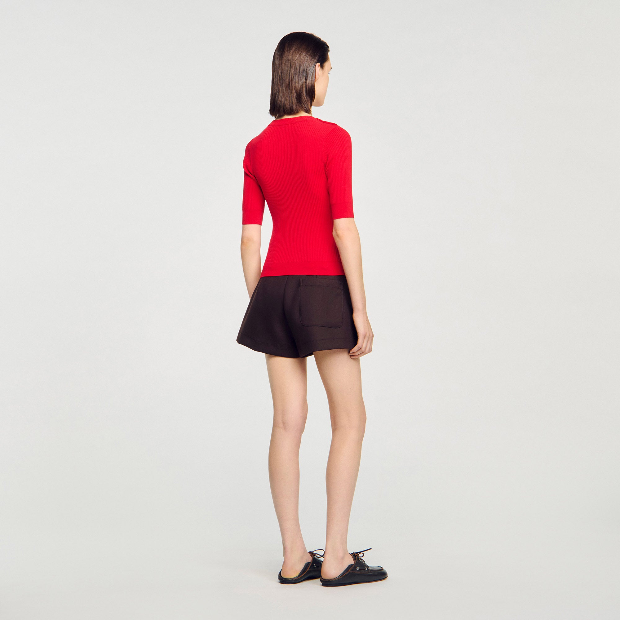 Victor Short-Sleeve Ribbed Jumper Red