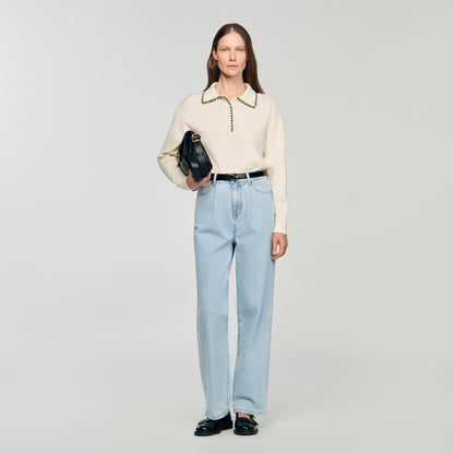 Dorea Contrast Polo-Neck Knit Jumper Ecru / Black