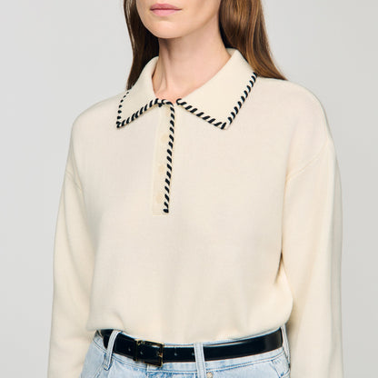 Dorea Contrast Polo-Neck Knit Jumper Ecru / Black