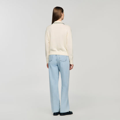 Dorea Contrast Polo-Neck Knit Jumper Ecru / Black