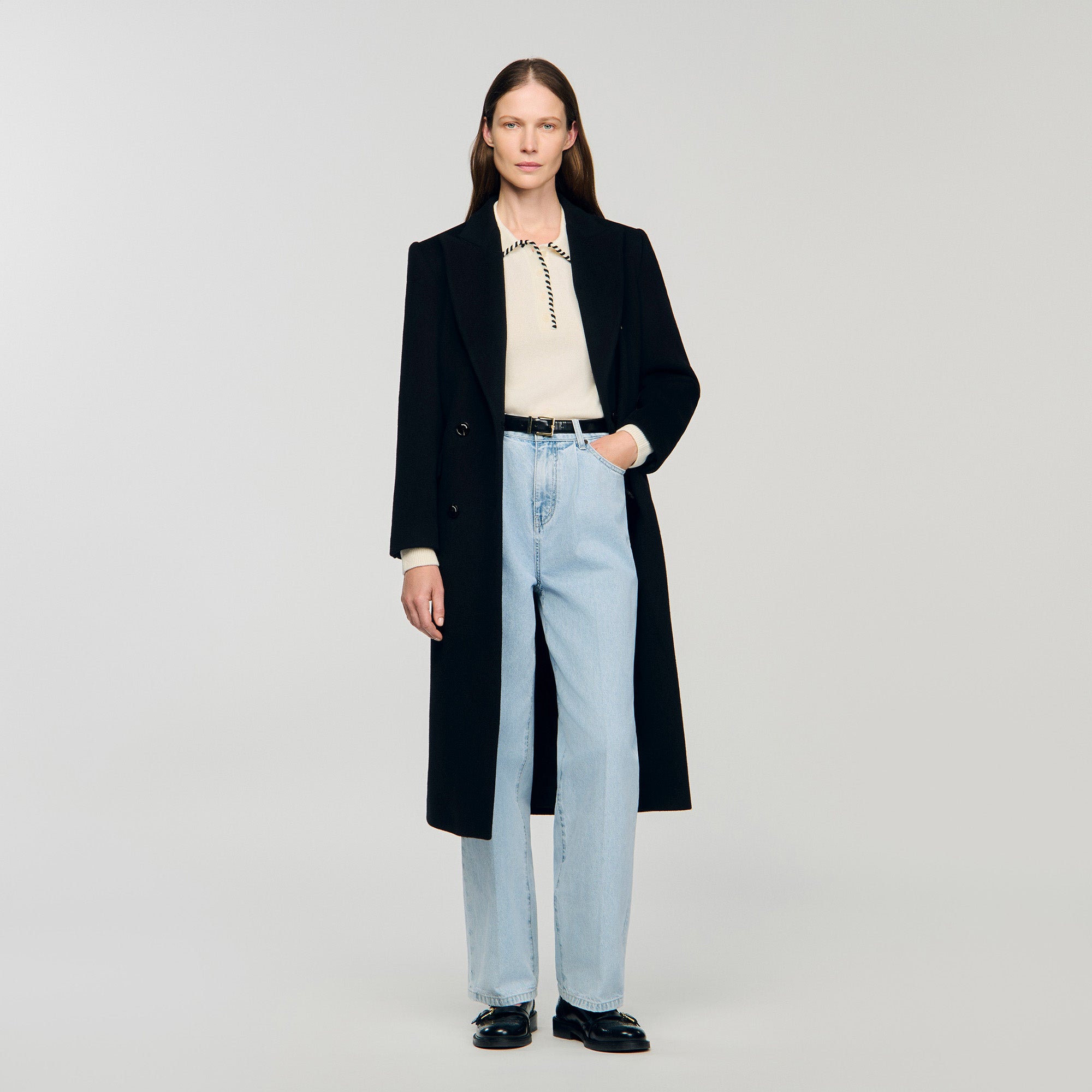 Dorea Contrast Polo-Neck Knit Jumper Ecru / Black