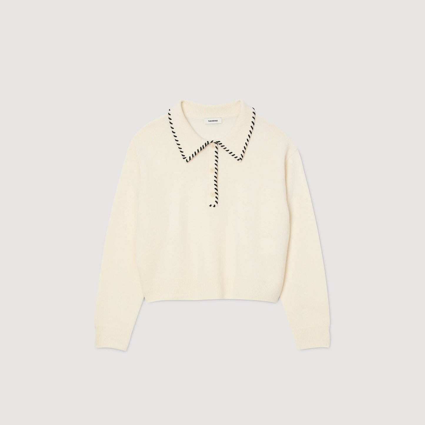 Dorea Contrast Polo-Neck Knit Jumper Ecru / Black