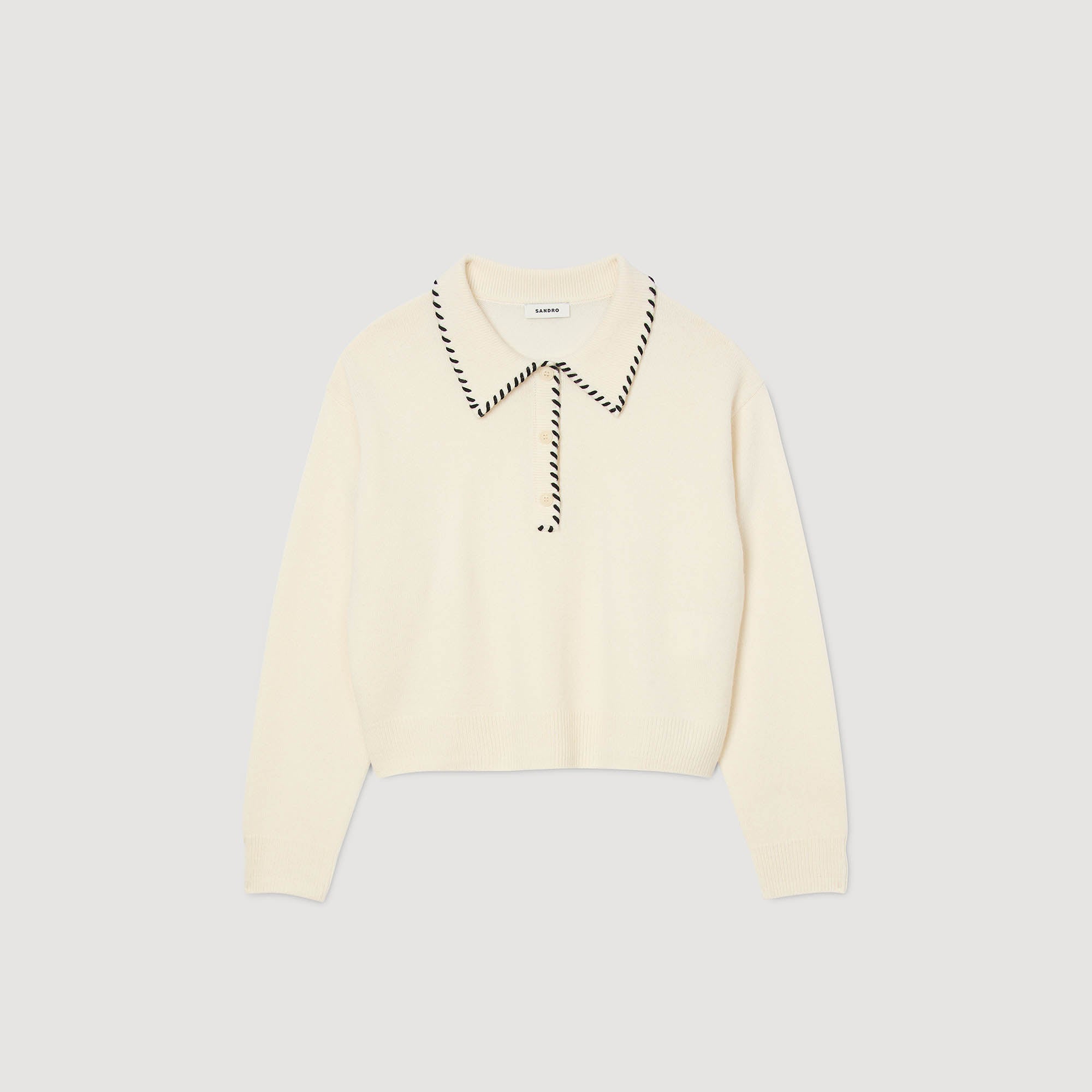 Dorea Contrast Polo-Neck Knit Jumper Ecru / Black