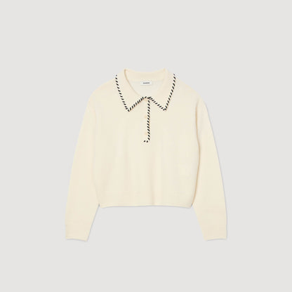 Dorea Contrast Polo-Neck Knit Jumper Ecru / Black