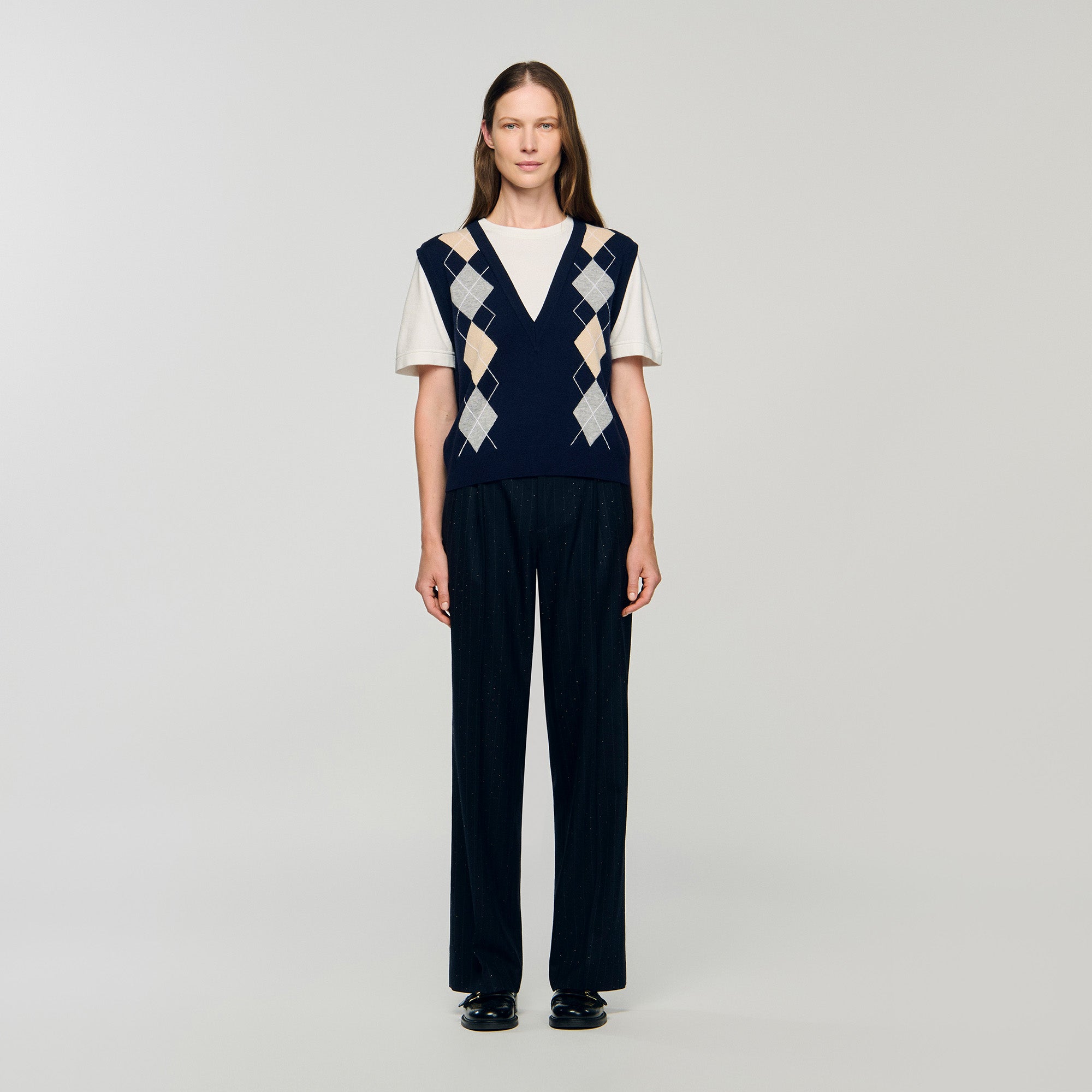 Eurie Argyle Layered Effect Jumper Navy Blue