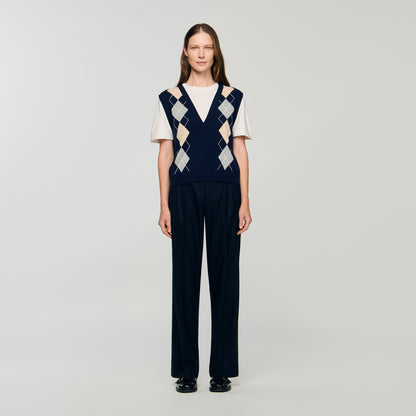 Eurie Argyle Layered Effect Jumper Navy Blue