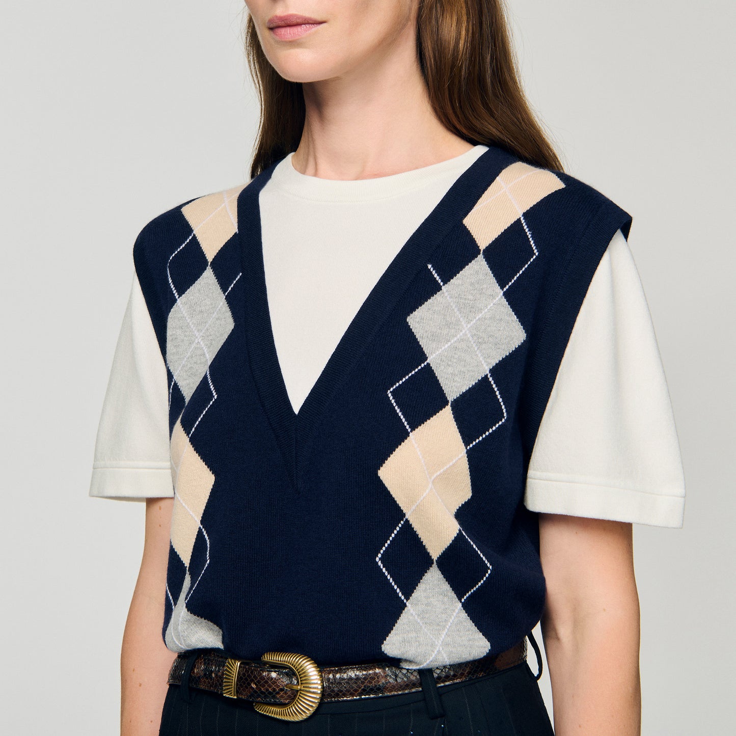 Eurie Argyle Layered Effect Jumper Navy Blue