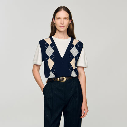 Eurie Argyle Layered Effect Jumper Navy Blue