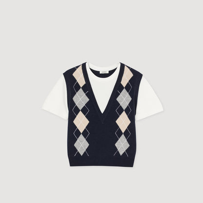 Eurie Argyle Layered Effect Jumper Navy Blue