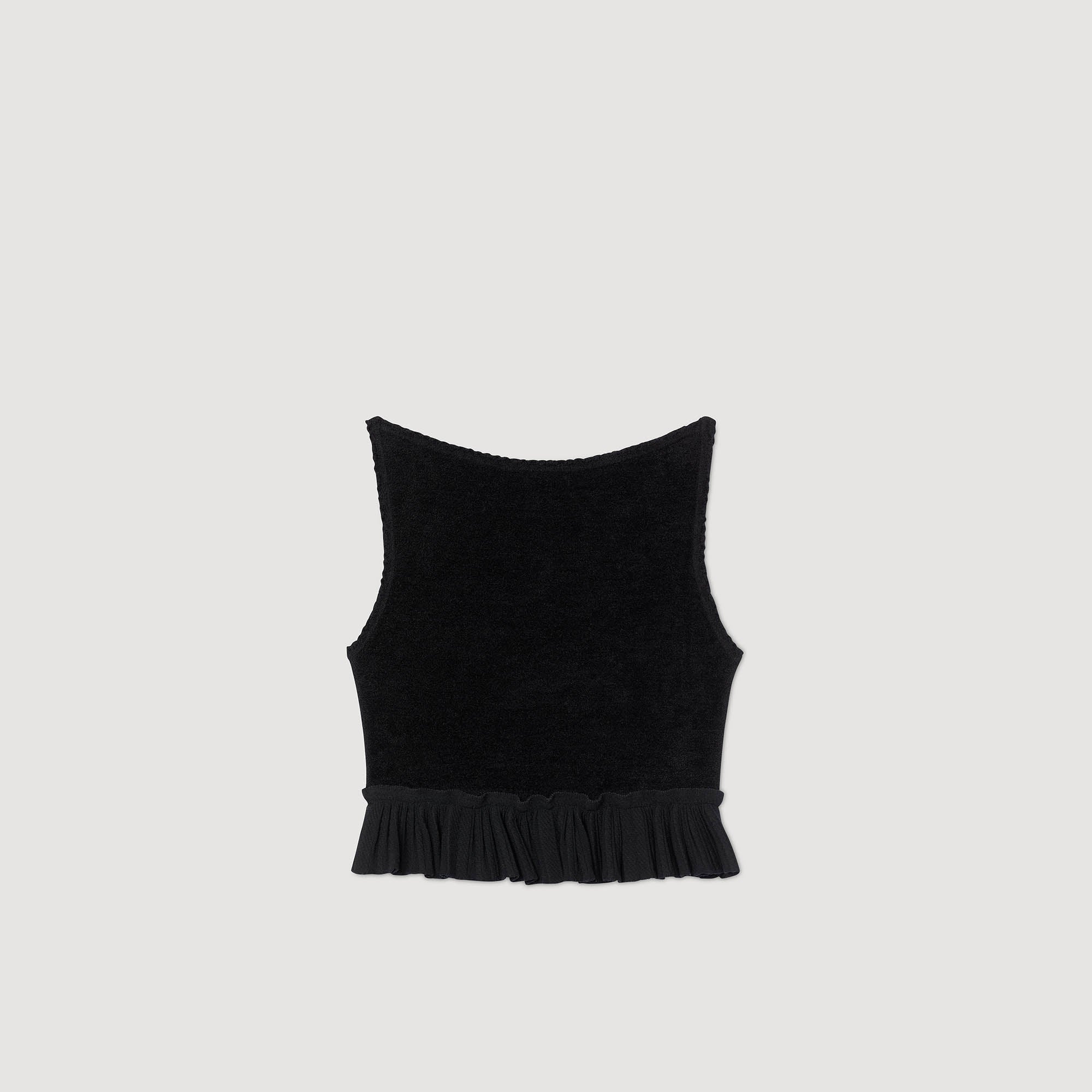 Oreon Ruffled Knit Crop Top Black