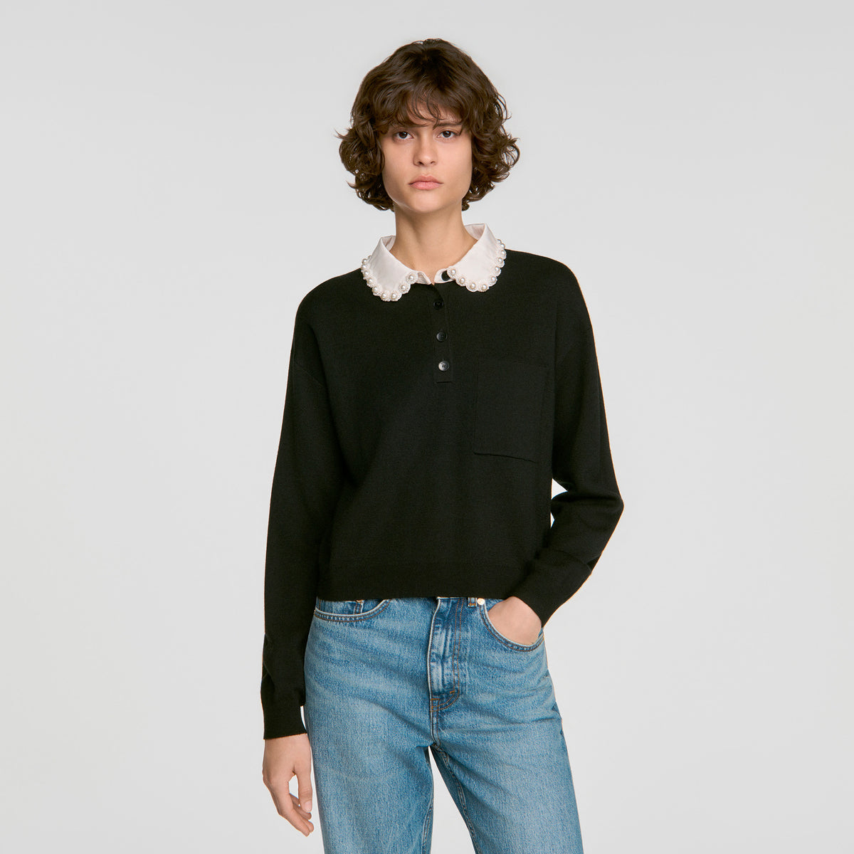 Fitzgerald Beaded polo-neck jumper Black