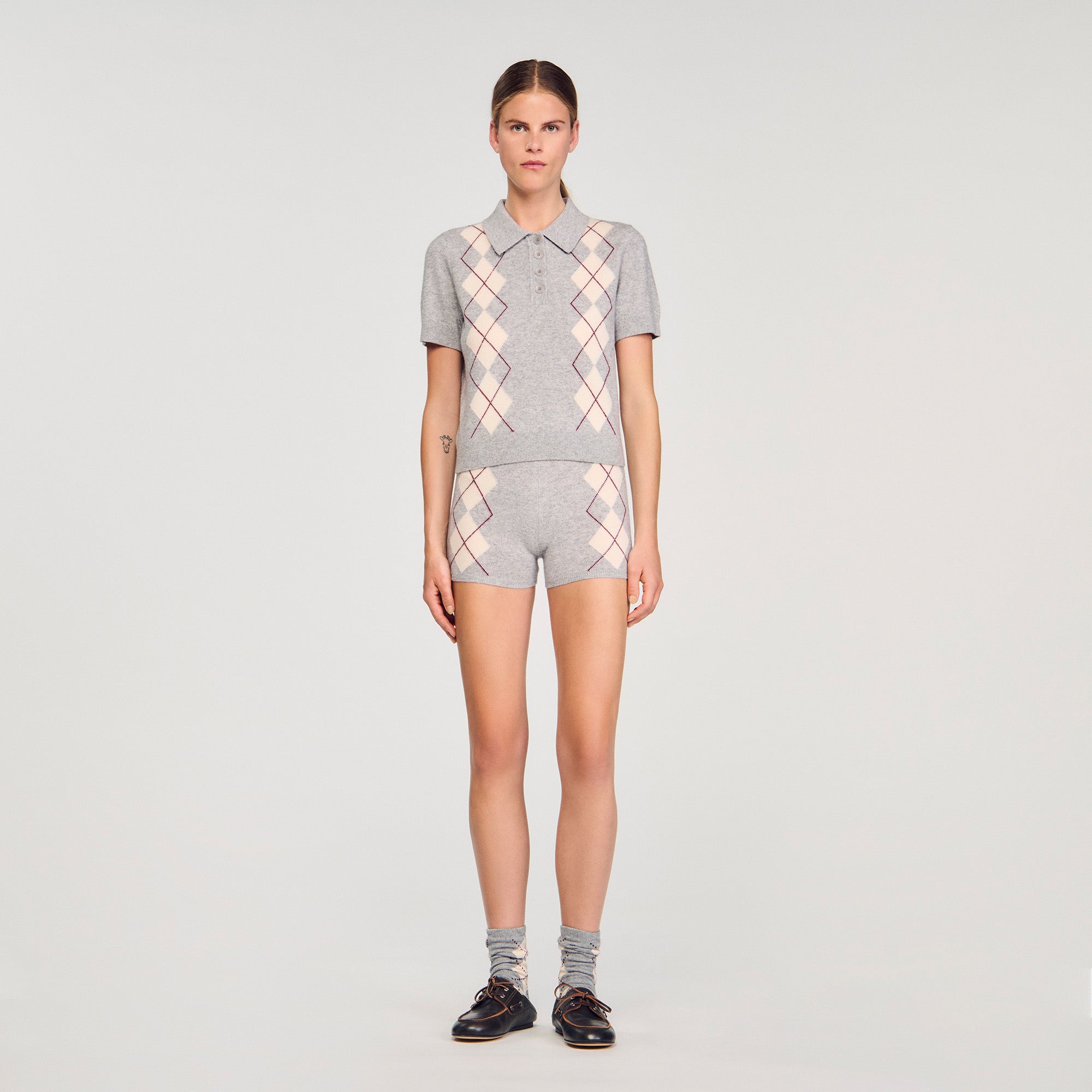 Mirano Argyle Polo-Neck Jumper Grey