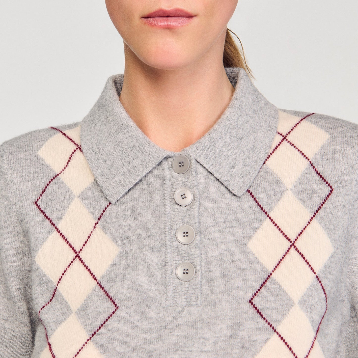 Mirano Argyle Polo-Neck Jumper Grey