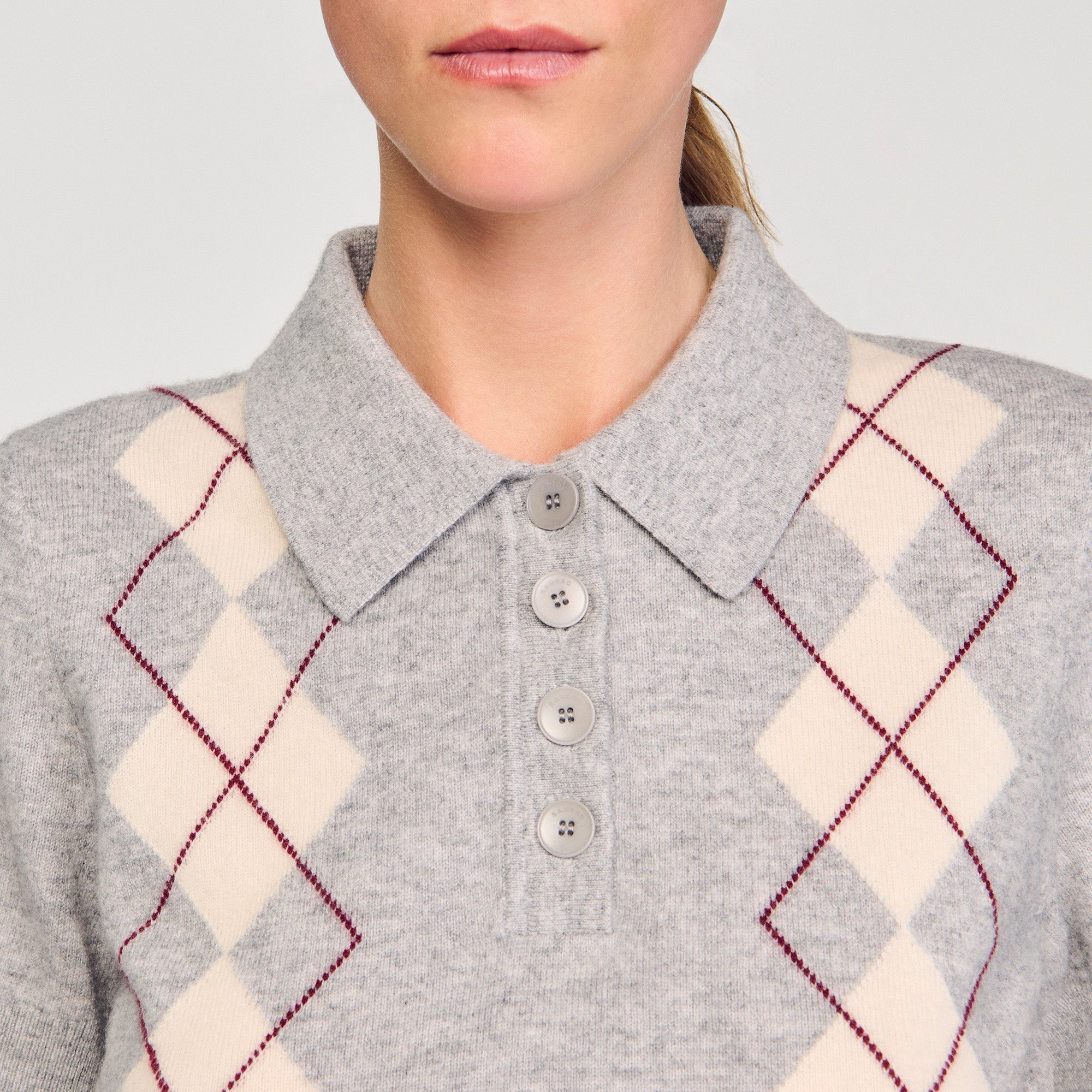 Mirano Argyle Polo-Neck Jumper Grey