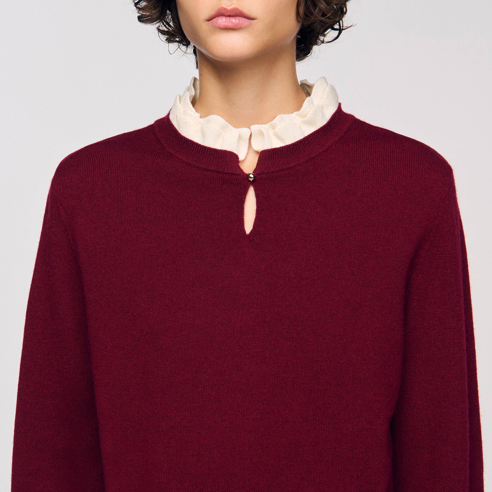 Amaris Ruffled-Neck Jumper Bordeaux