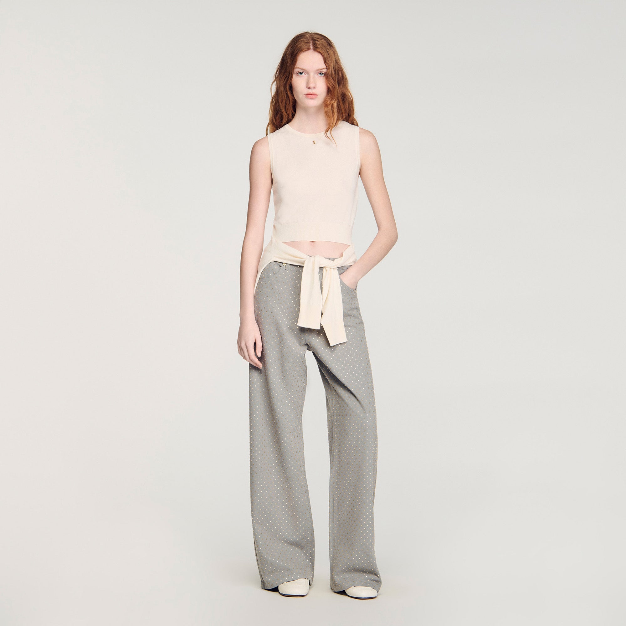 Timeo Sleeveless Short Knit Jumper Ecru