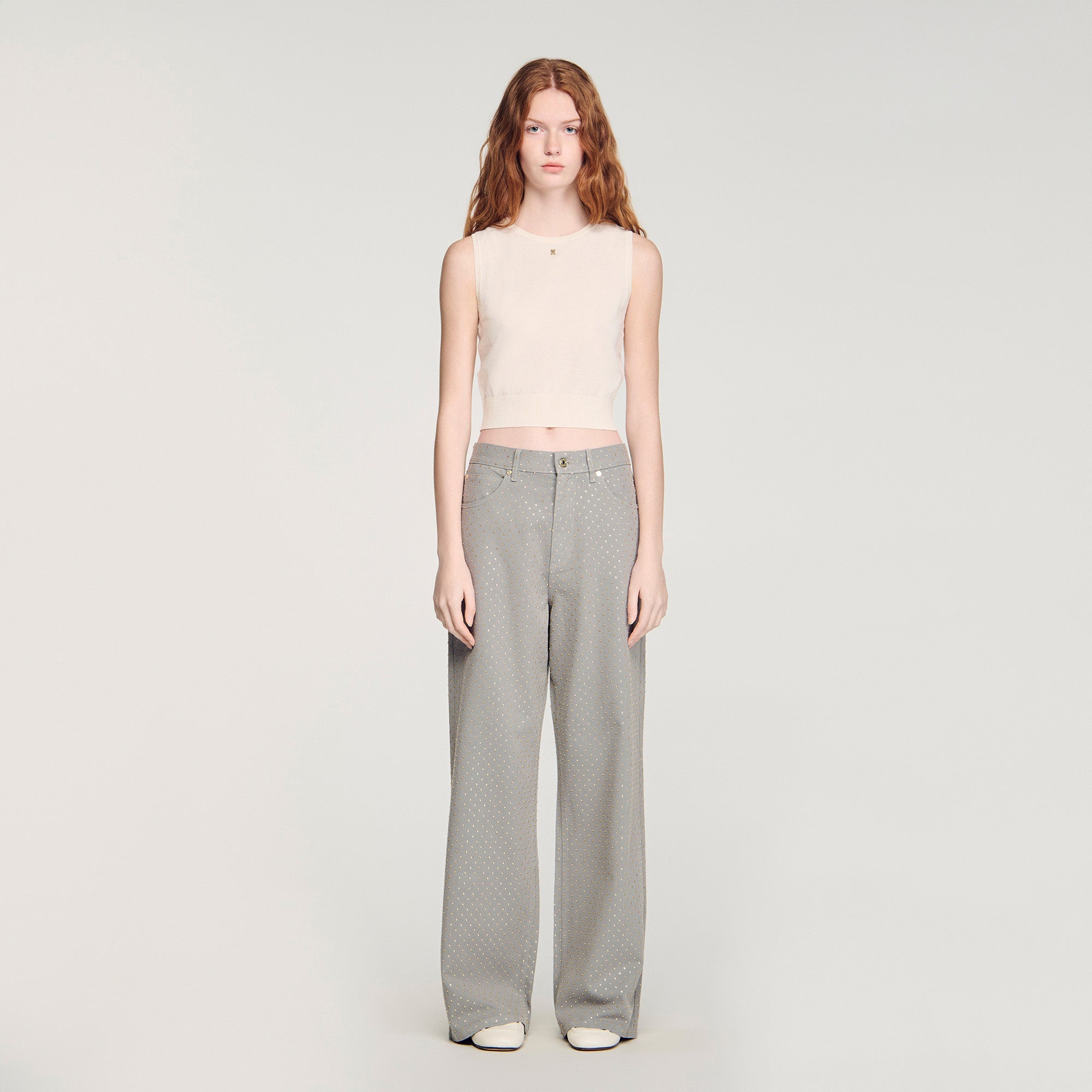 Timeo Sleeveless Short Knit Jumper Ecru