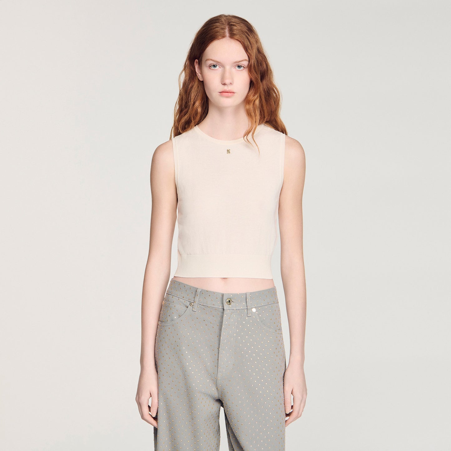 Timeo Sleeveless Short Knit Jumper Ecru