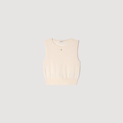 Timeo Sleeveless Short Knit Jumper Ecru