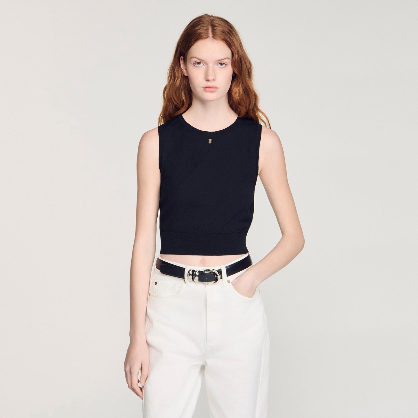 Timeo Sleeveless Short Knit Jumper BLACK