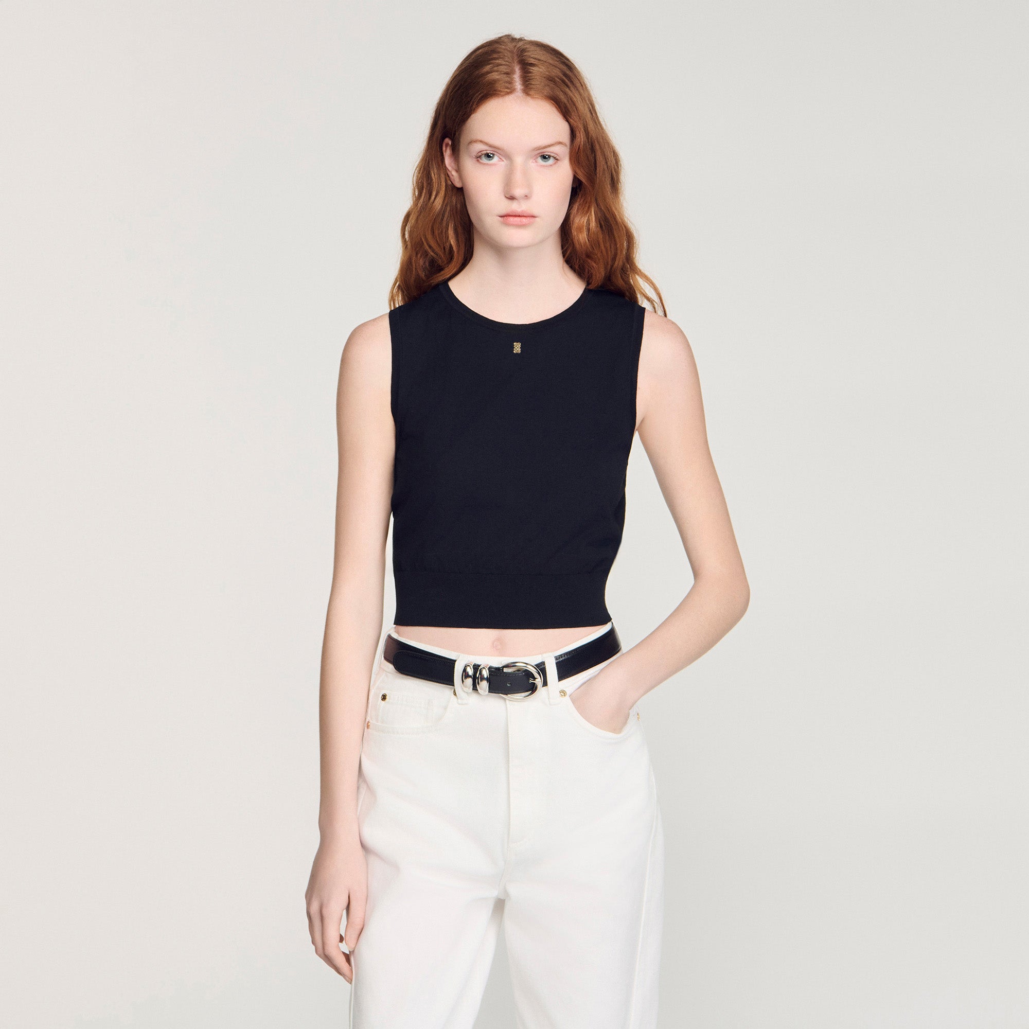Timeo Sleeveless Short Knit Jumper BLACK