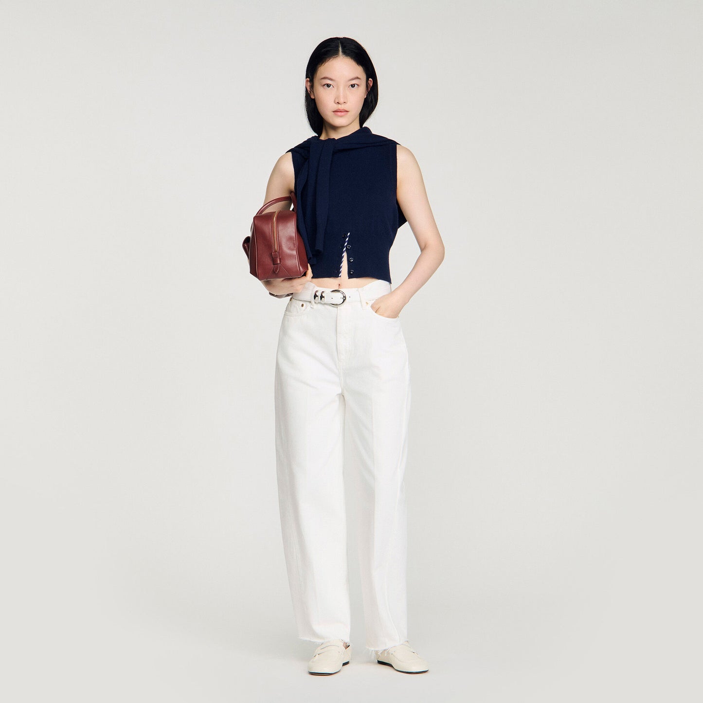 Dan Cropped Stripy Wool-Cashmere Jumper Navy Blue