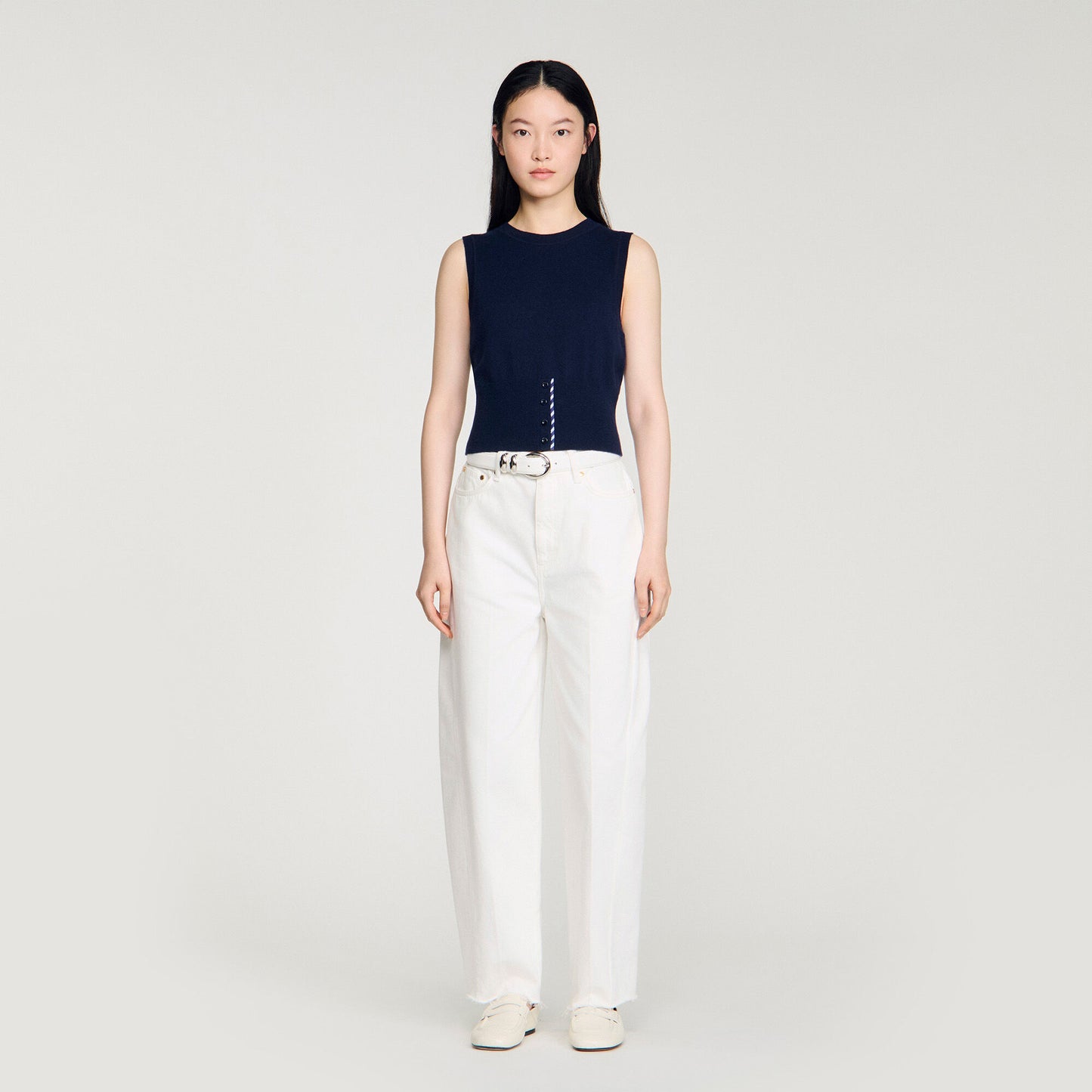 Dan Cropped Stripy Wool-Cashmere Jumper Navy Blue