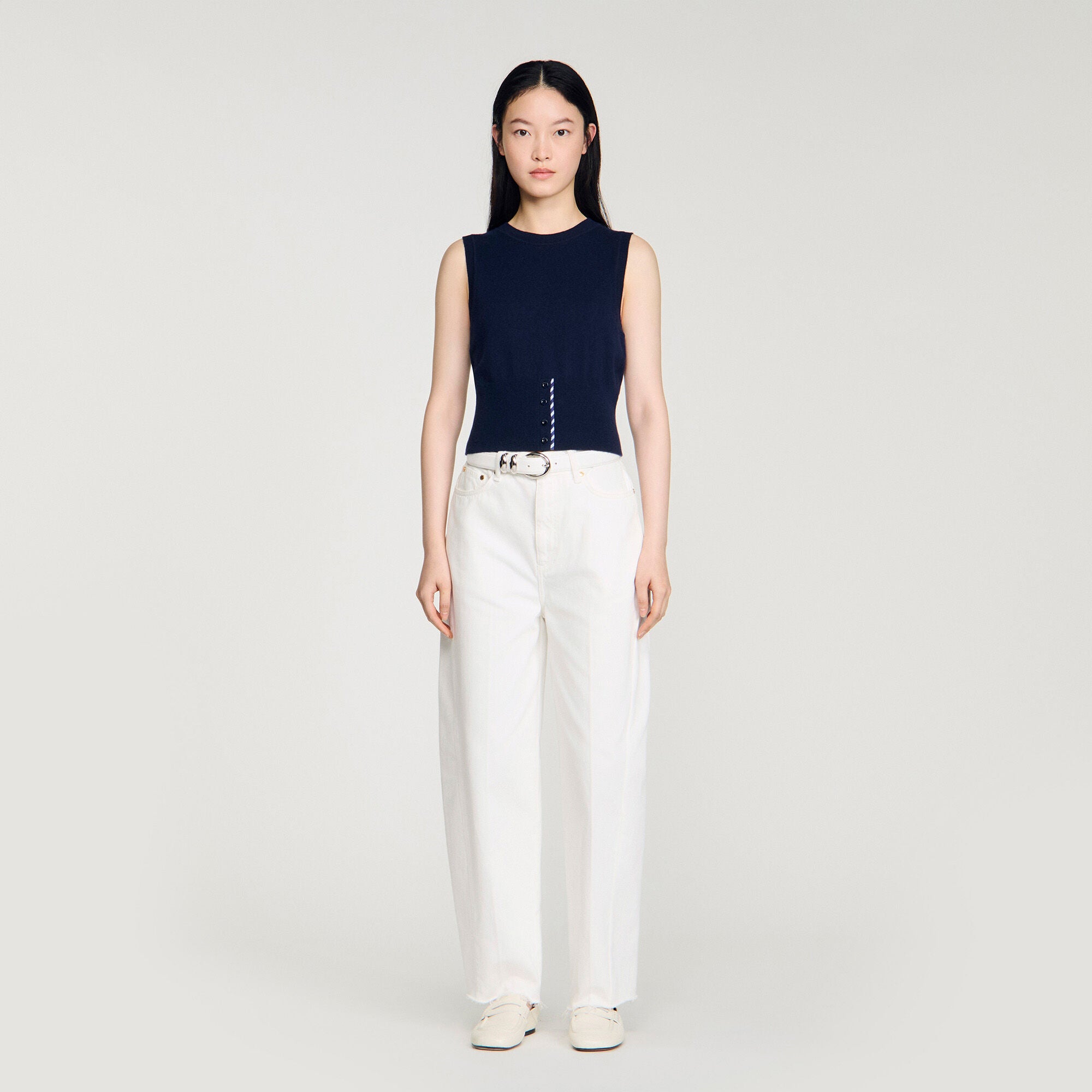 Dan Cropped Stripy Wool-Cashmere Jumper Navy Blue
