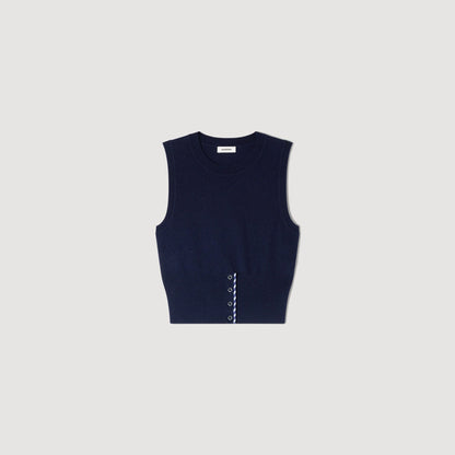 Dan Cropped Stripy Wool-Cashmere Jumper Navy Blue